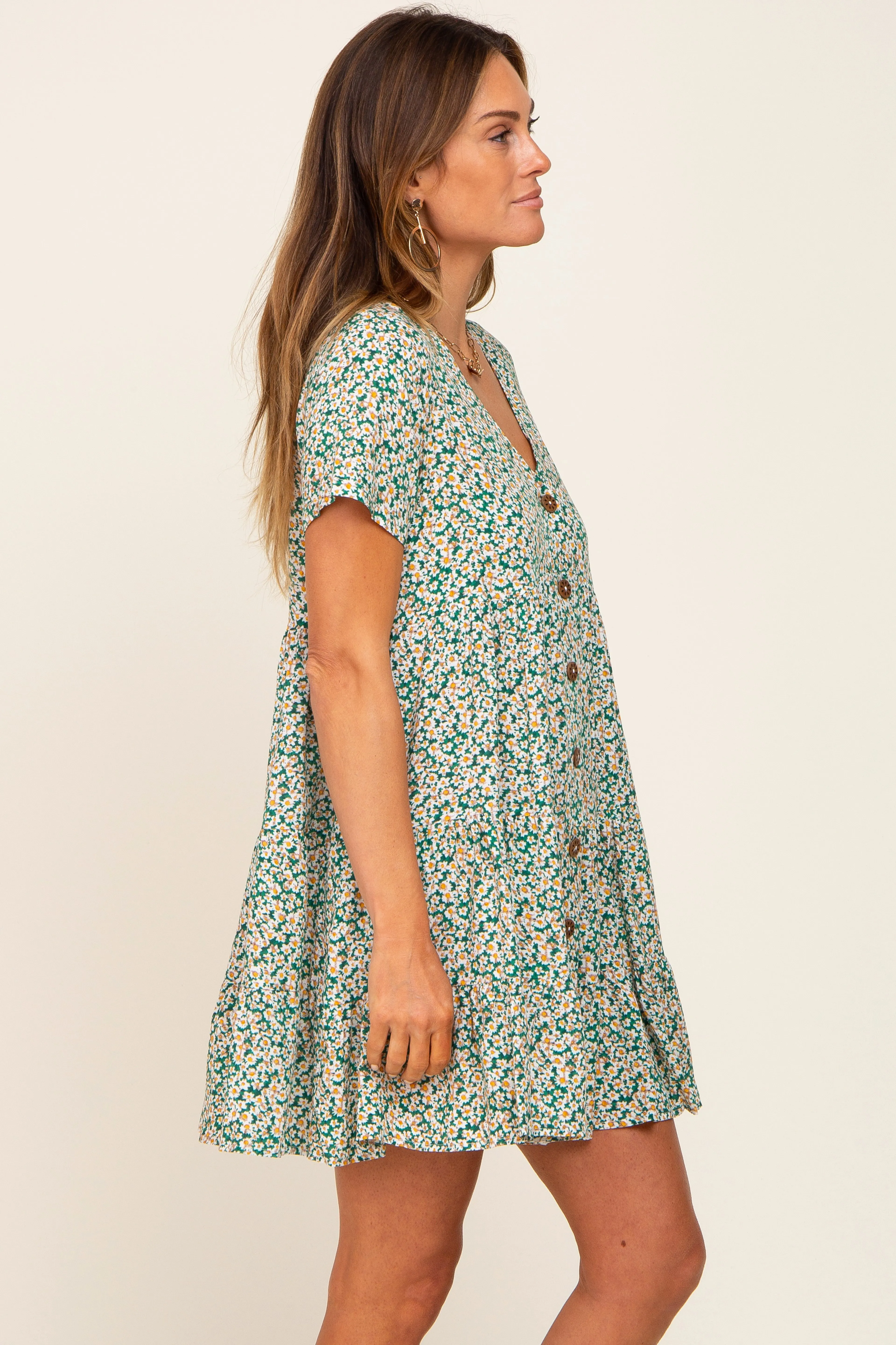 Green Floral Button Down Tiered Dress sold by Pinkblush product image thumbnail 2