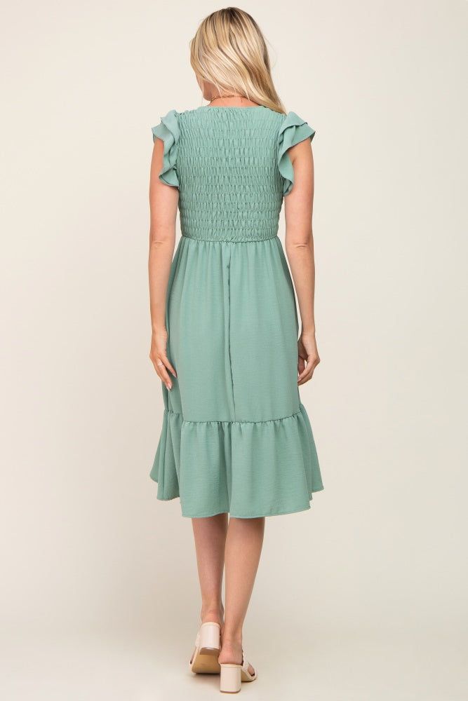 Sage Smocked Layered Ruffle Flutter Sleeve Midi Dress sold by Pinkblush product image thumbnail 3