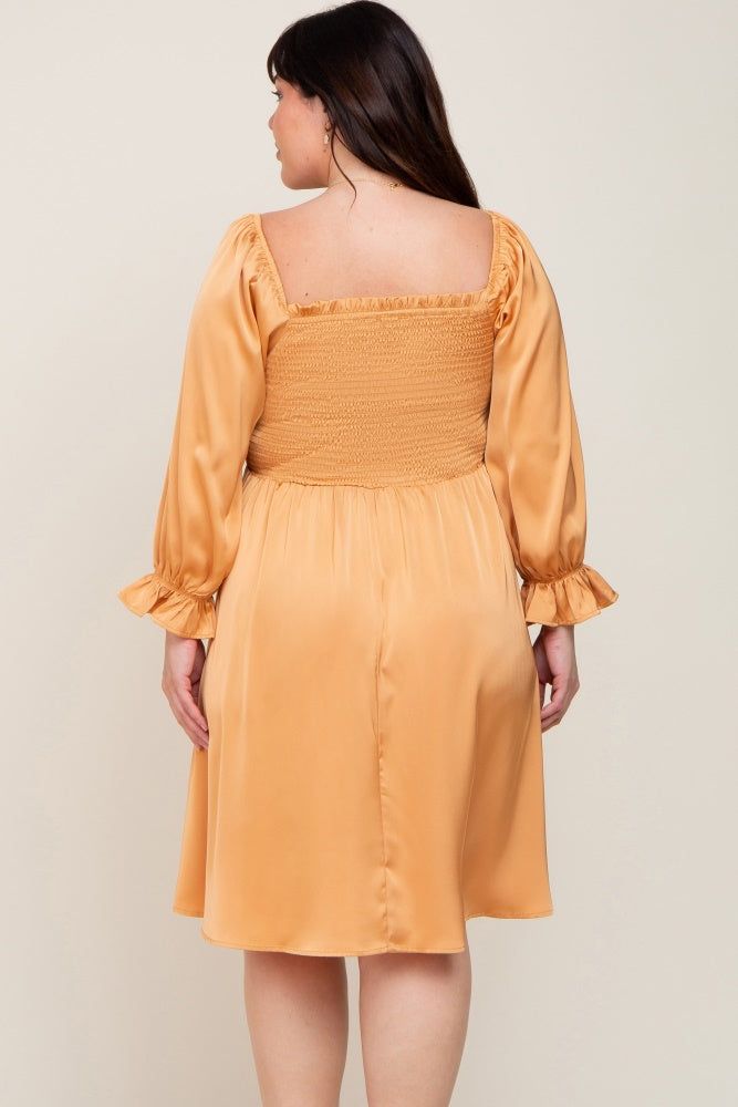 Camel Satin Smocked Square Neck Plus Dress sold by Pinkblush product image thumbnail 3