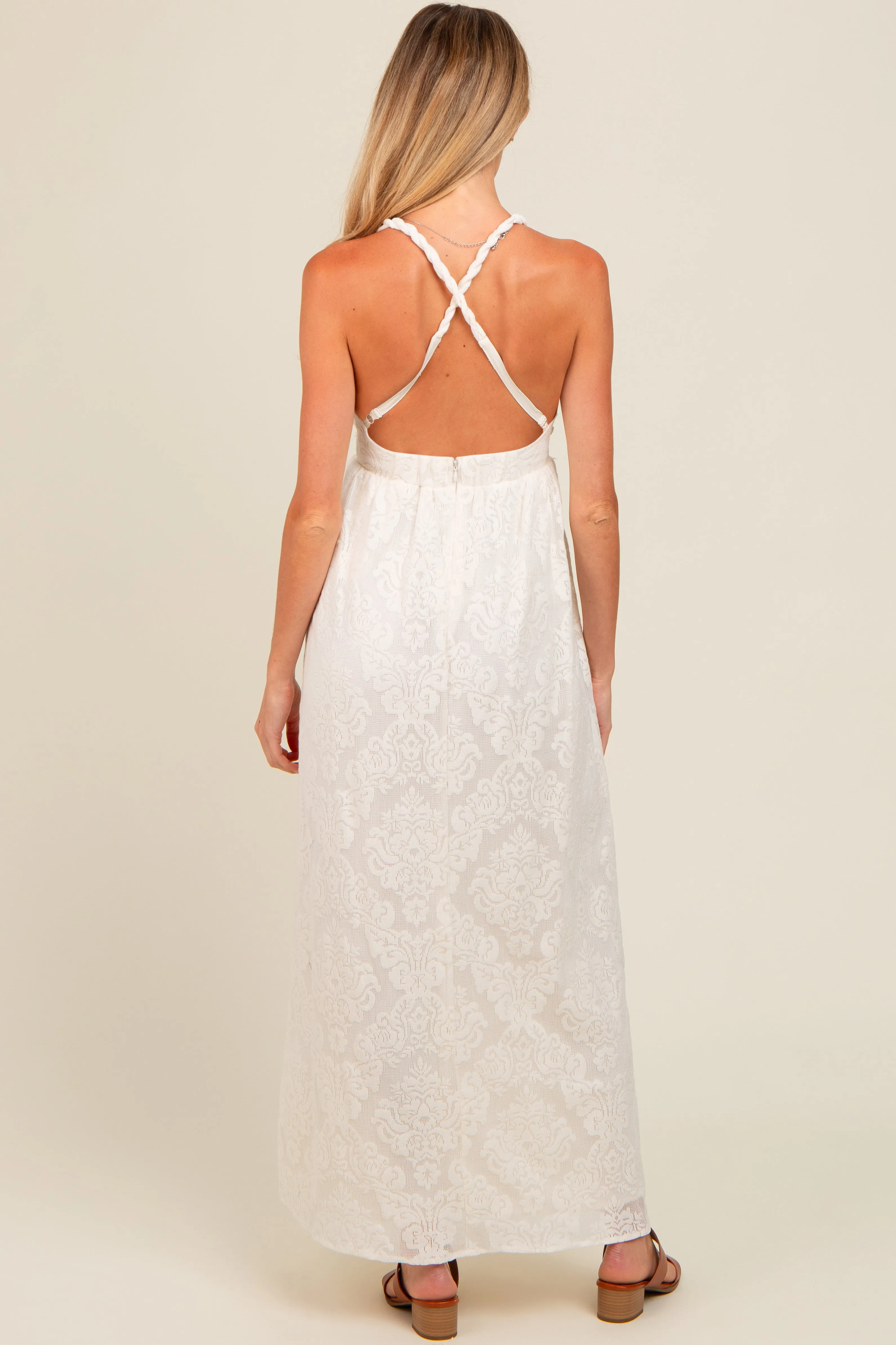 Ivory Floral Jacquard Crossback Maternity Maxi Dress sold by Pinkblush product image thumbnail 4