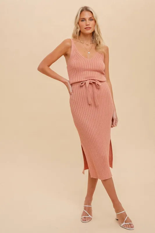 Pink Tank Rib Side Slit Midi Dress sold by Pinkblush