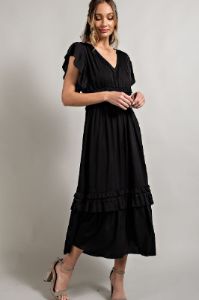 Black Ruffle Accent V-Neck Maternity Midi Dress sold by Pinkblush