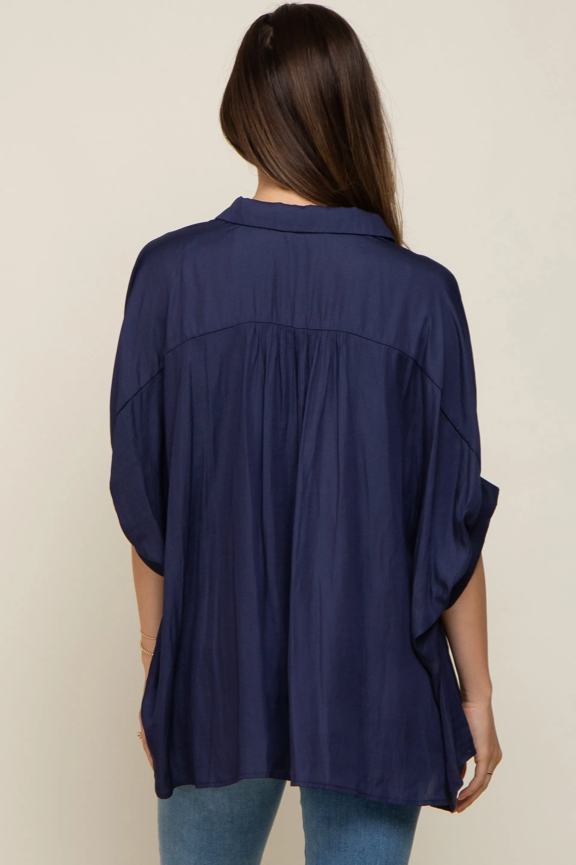 Navy Oversized Button Down Maternity Blouse sold by Pinkblush product image thumbnail 3