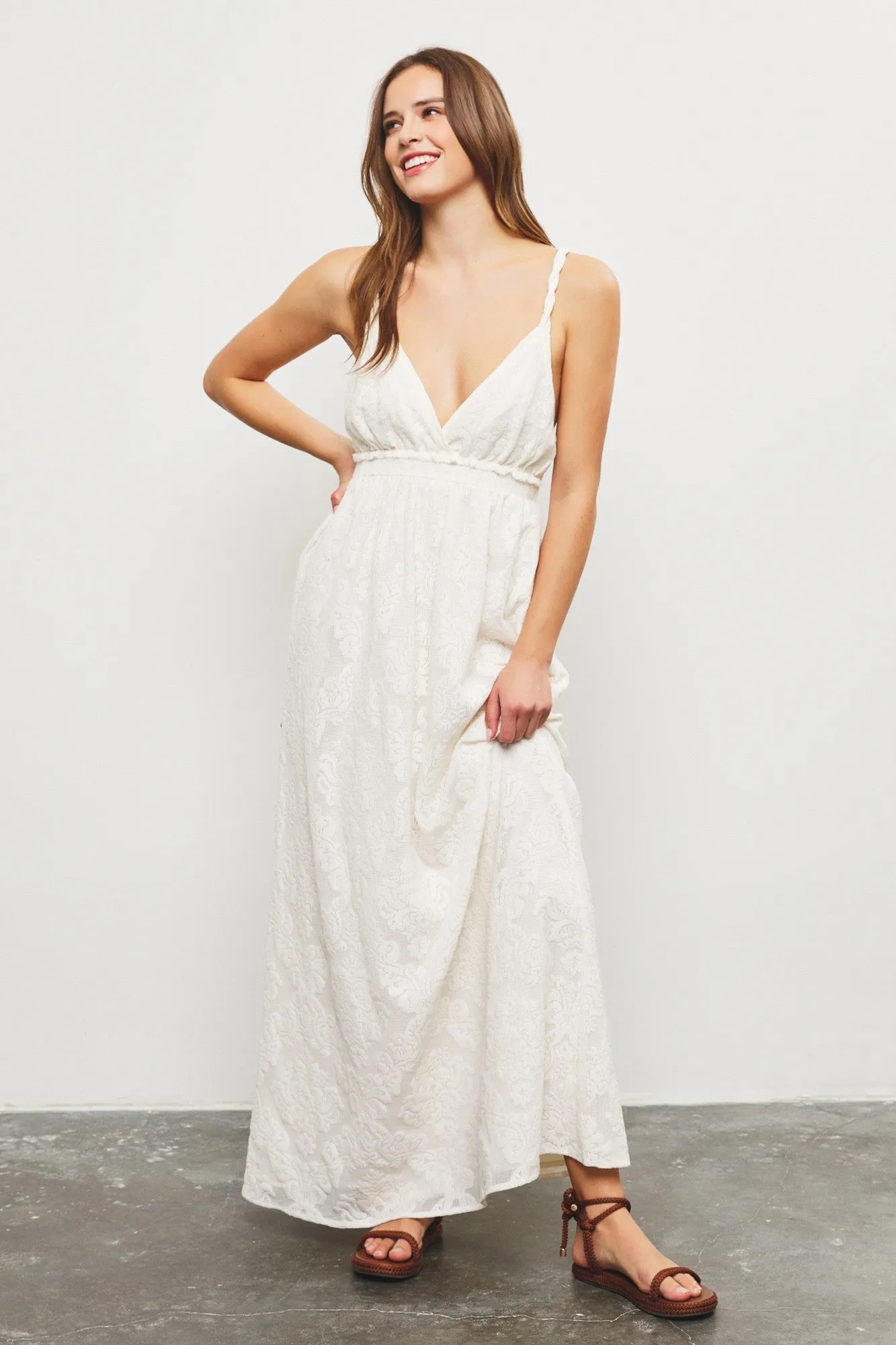 Ivory Floral Jacquard Crossback Maternity Maxi Dress sold by Pinkblush product image thumbnail 5