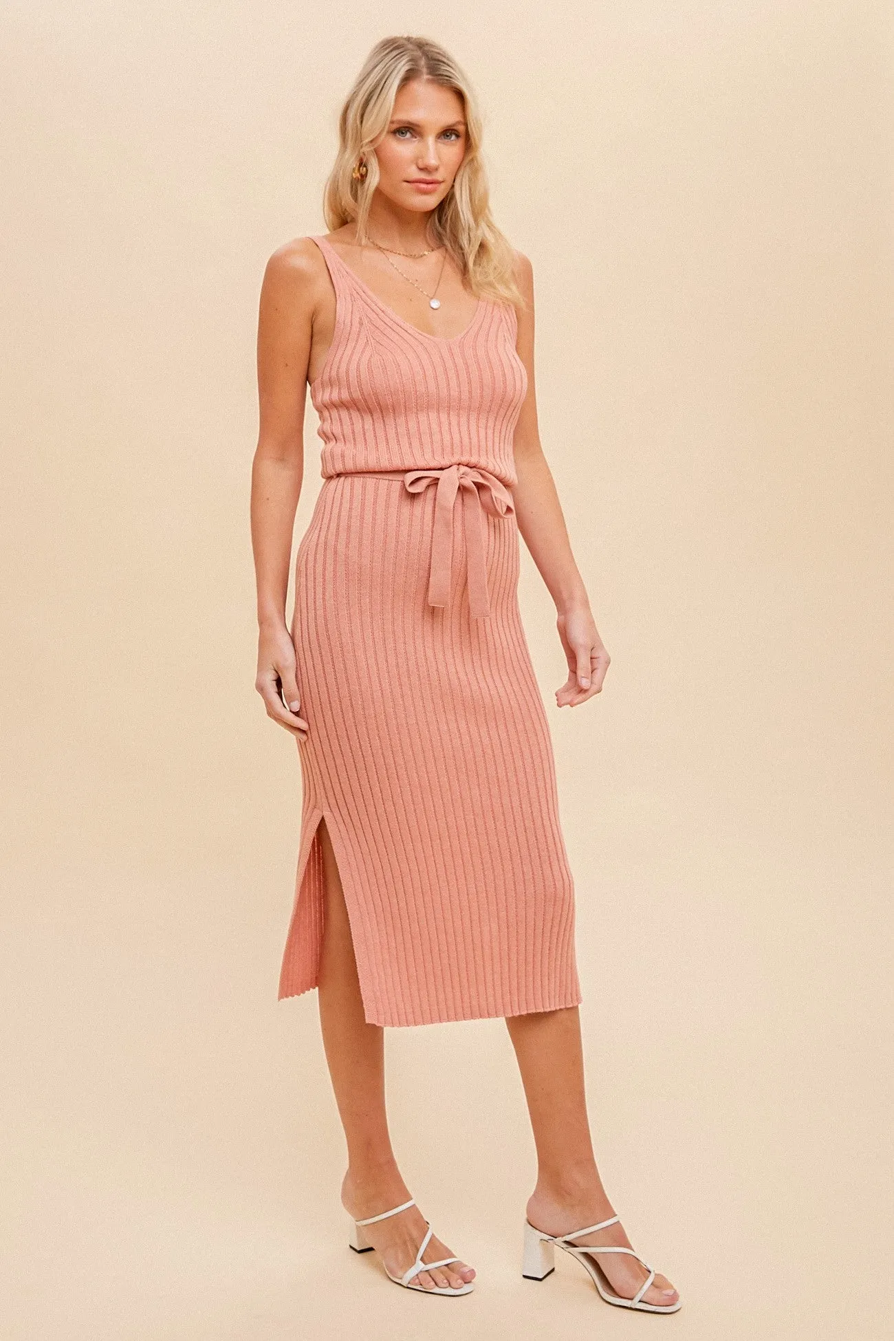 Pink Tank Rib Side Slit Midi Dress sold by Pinkblush product image thumbnail 2