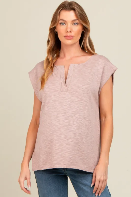 Mauve Two Tone Split V-Neck Dolman Short Sleeve Maternity Top sold by Pinkblush