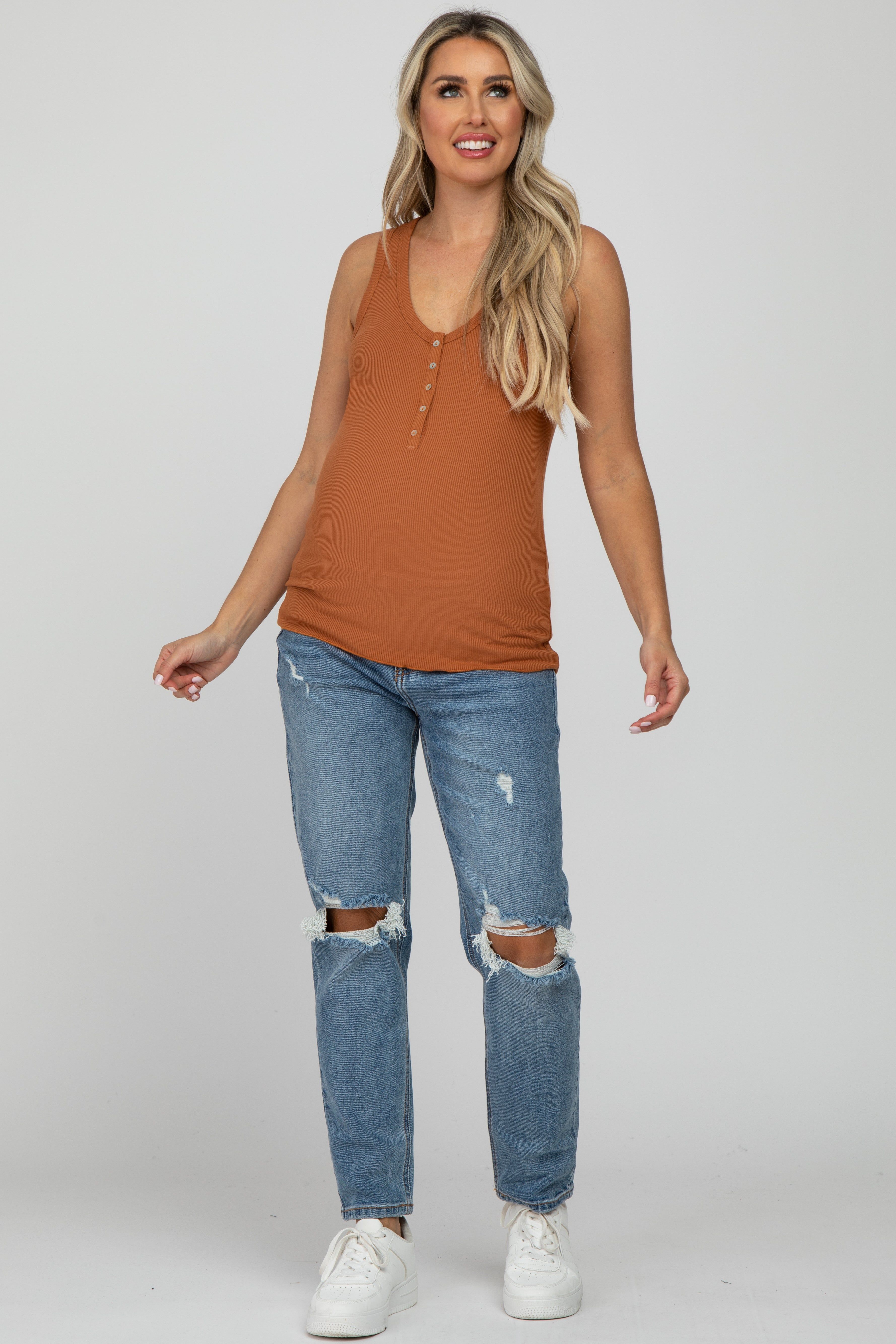 Rust Ribbed Button Front Maternity Tank Top sold by Pinkblush product image thumbnail 2