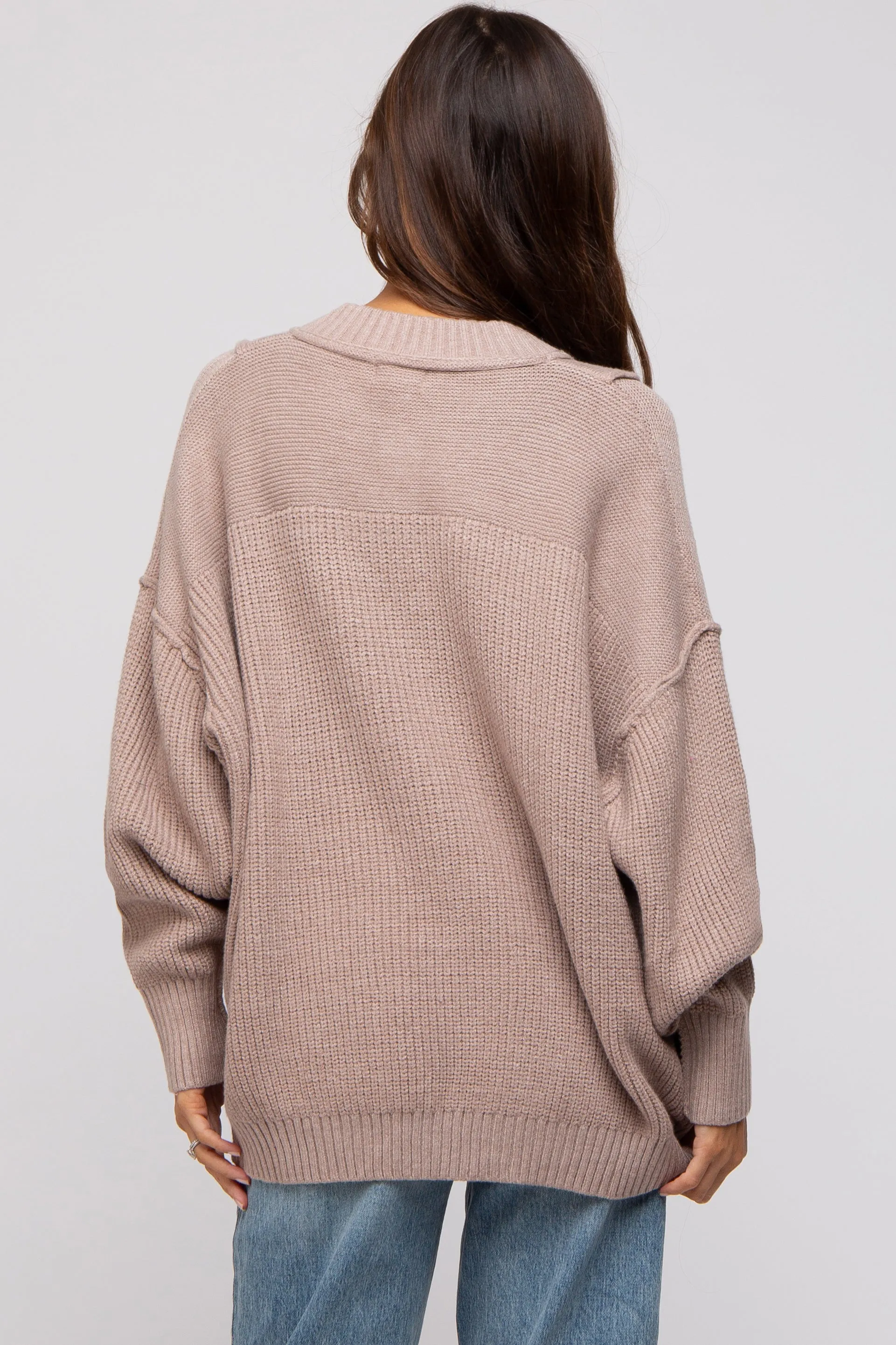 Beige Half Button Up Maternity Sweater sold by Pinkblush product image thumbnail 3