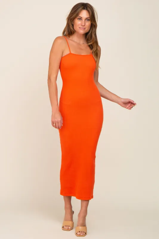Orange Ribbed Sleeveless Midi Dress sold by Pinkblush