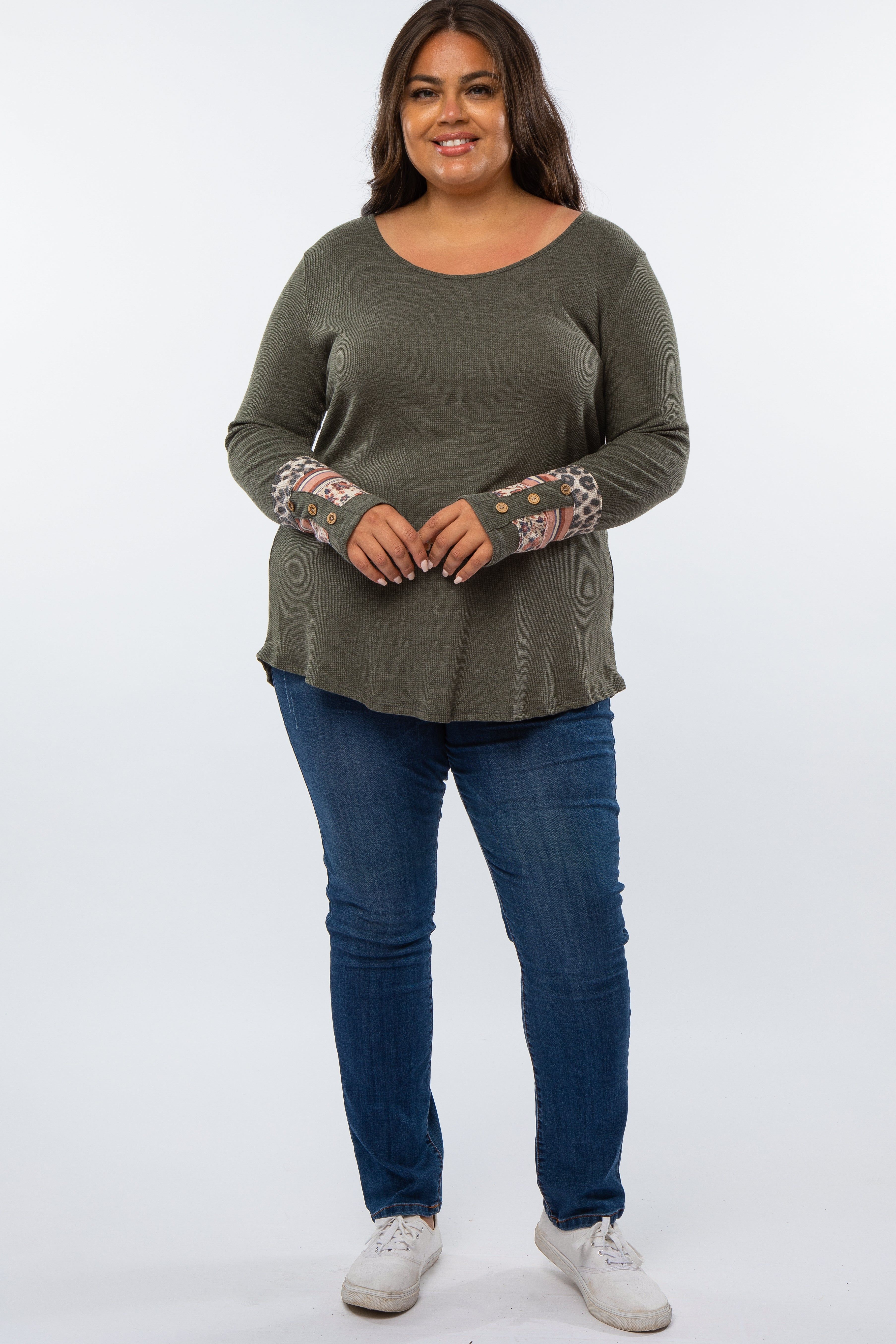 Olive Colorblock Sleeve Plus Top sold by Pinkblush product image thumbnail 2