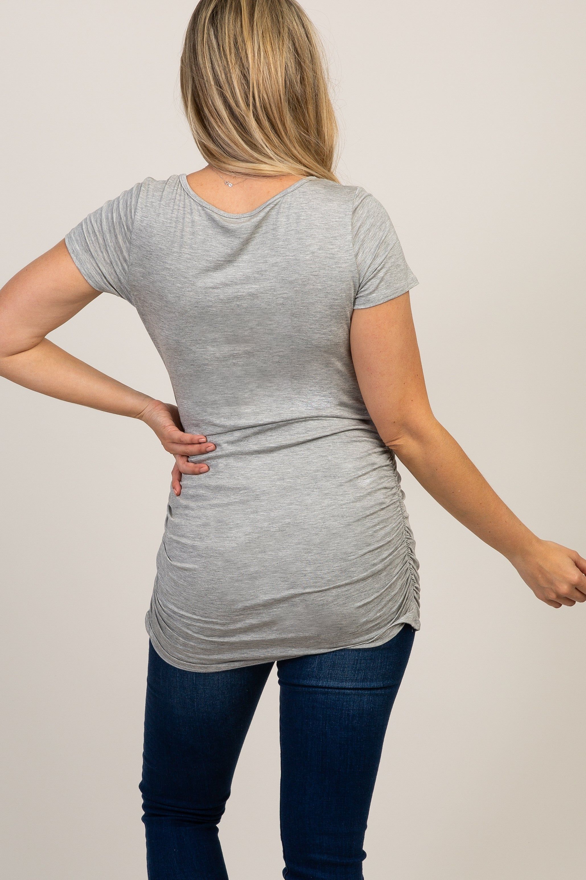 PinkBlush Grey Ruched Short Sleeve Maternity Top sold by Pinkblush product image thumbnail 3