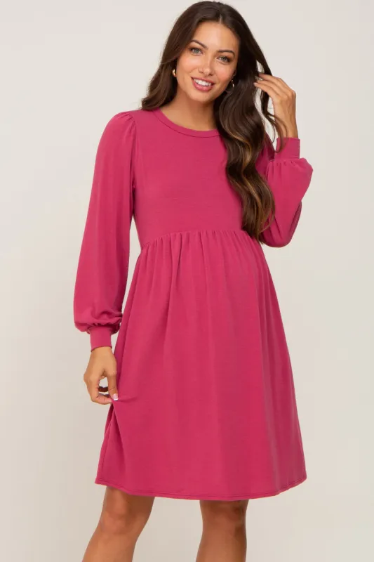 Magenta Terry Knit Long Sleeve Maternity Dress sold by Pinkblush