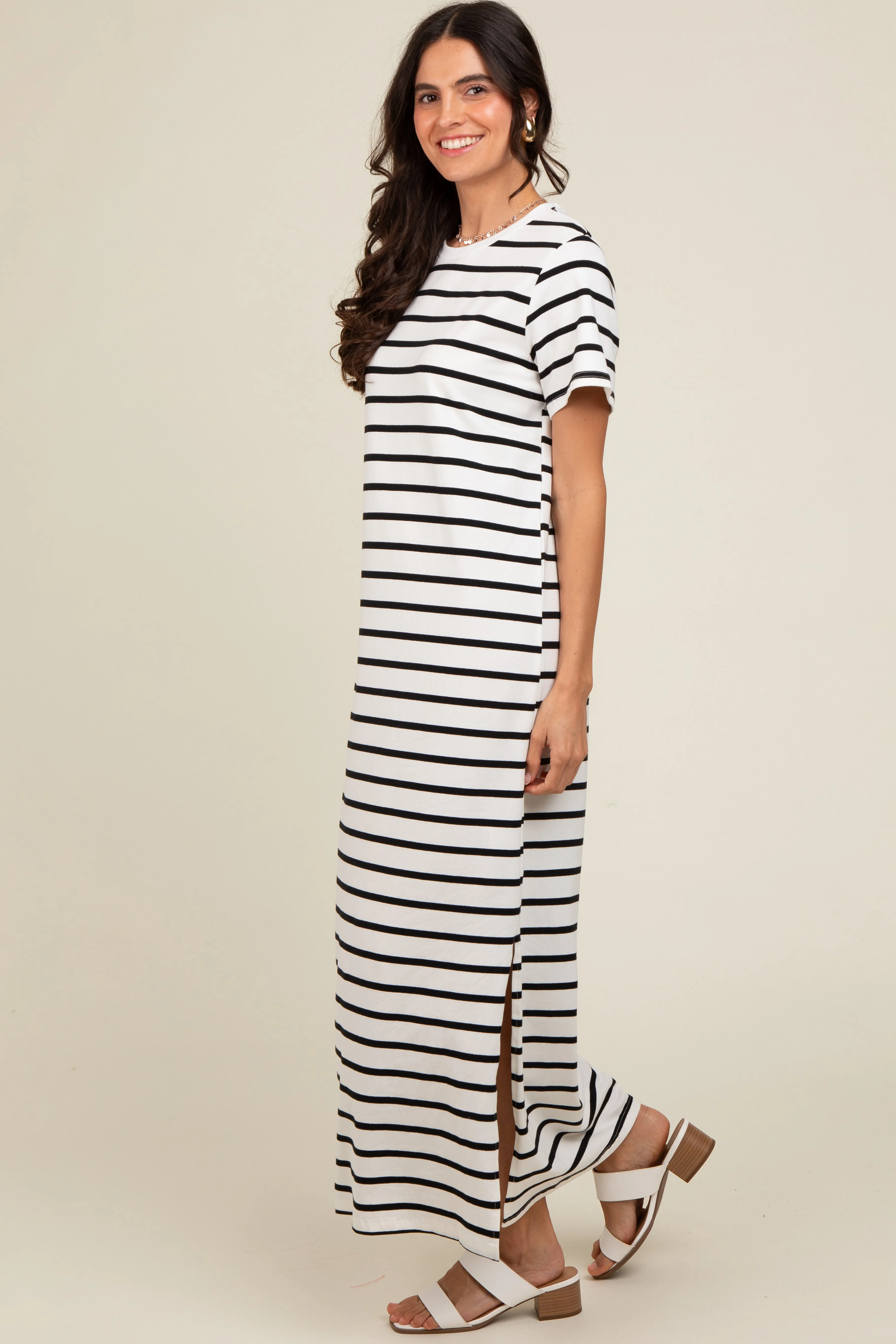 White Striped Side Slit Maxi Dress sold by Pinkblush product image thumbnail 2