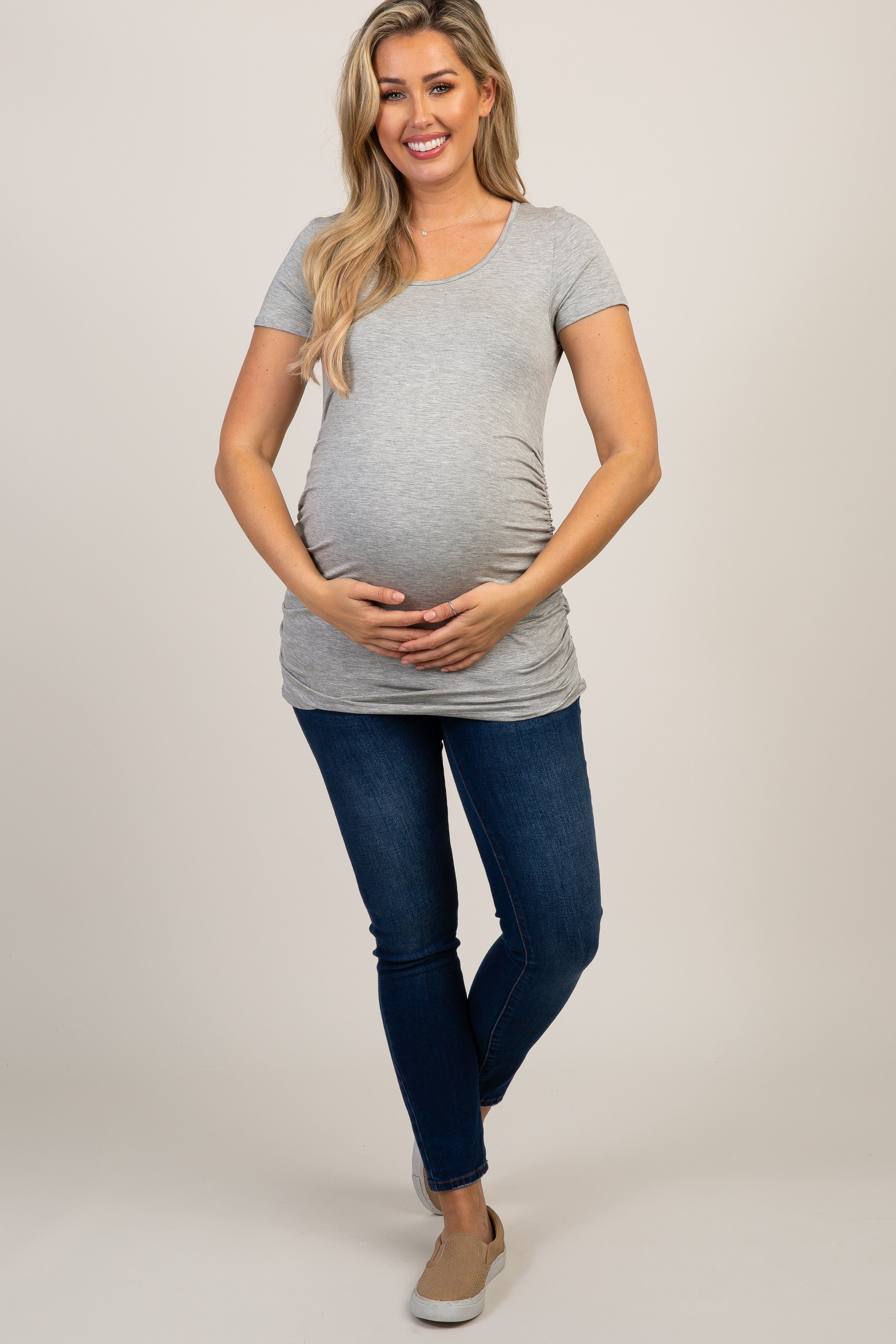 PinkBlush Grey Ruched Short Sleeve Maternity Top sold by Pinkblush product image thumbnail 4