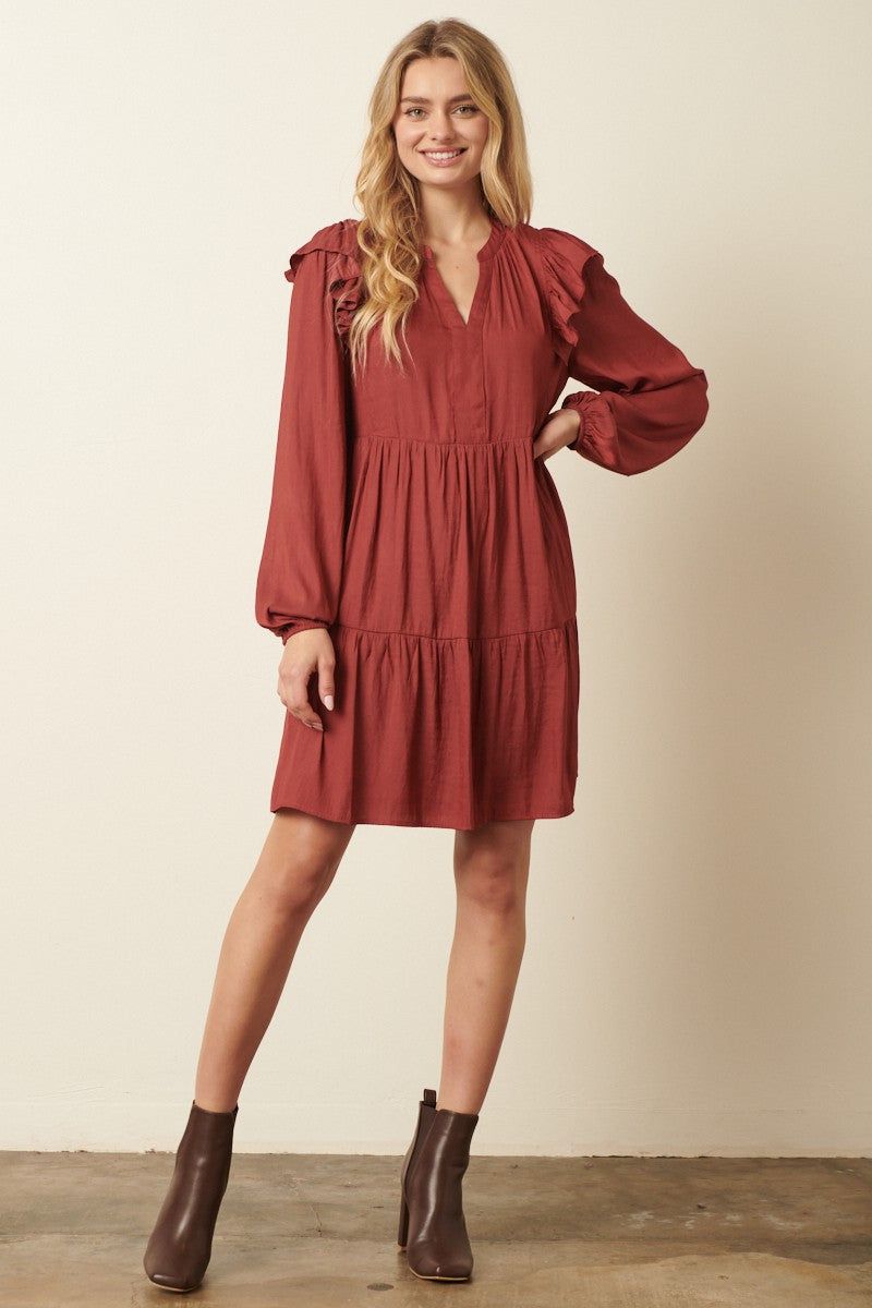 Rose Satin Ruffle Detail Babydoll Dress sold by Pinkblush