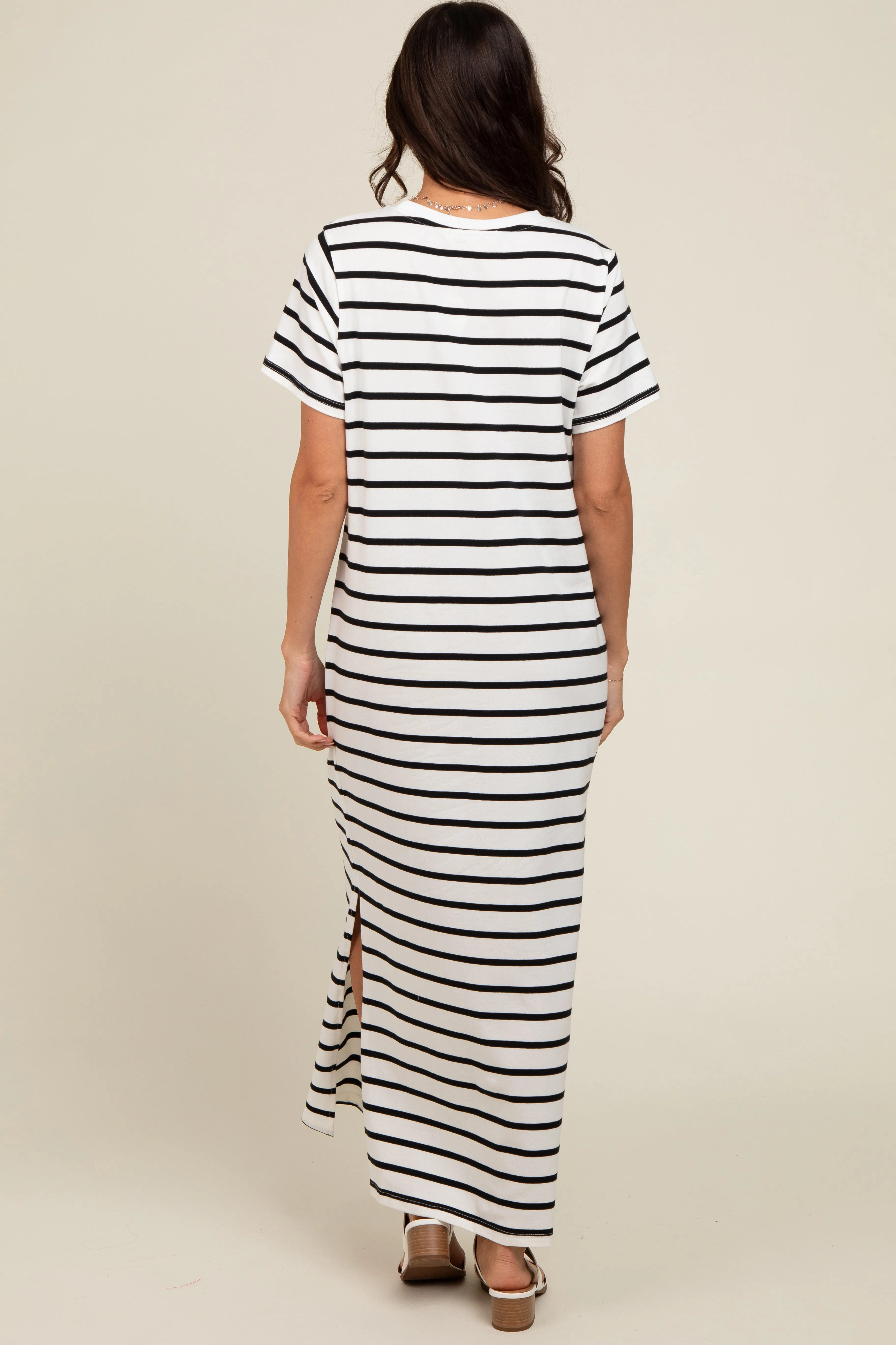 White Striped Side Slit Maxi Dress sold by Pinkblush product image thumbnail 3