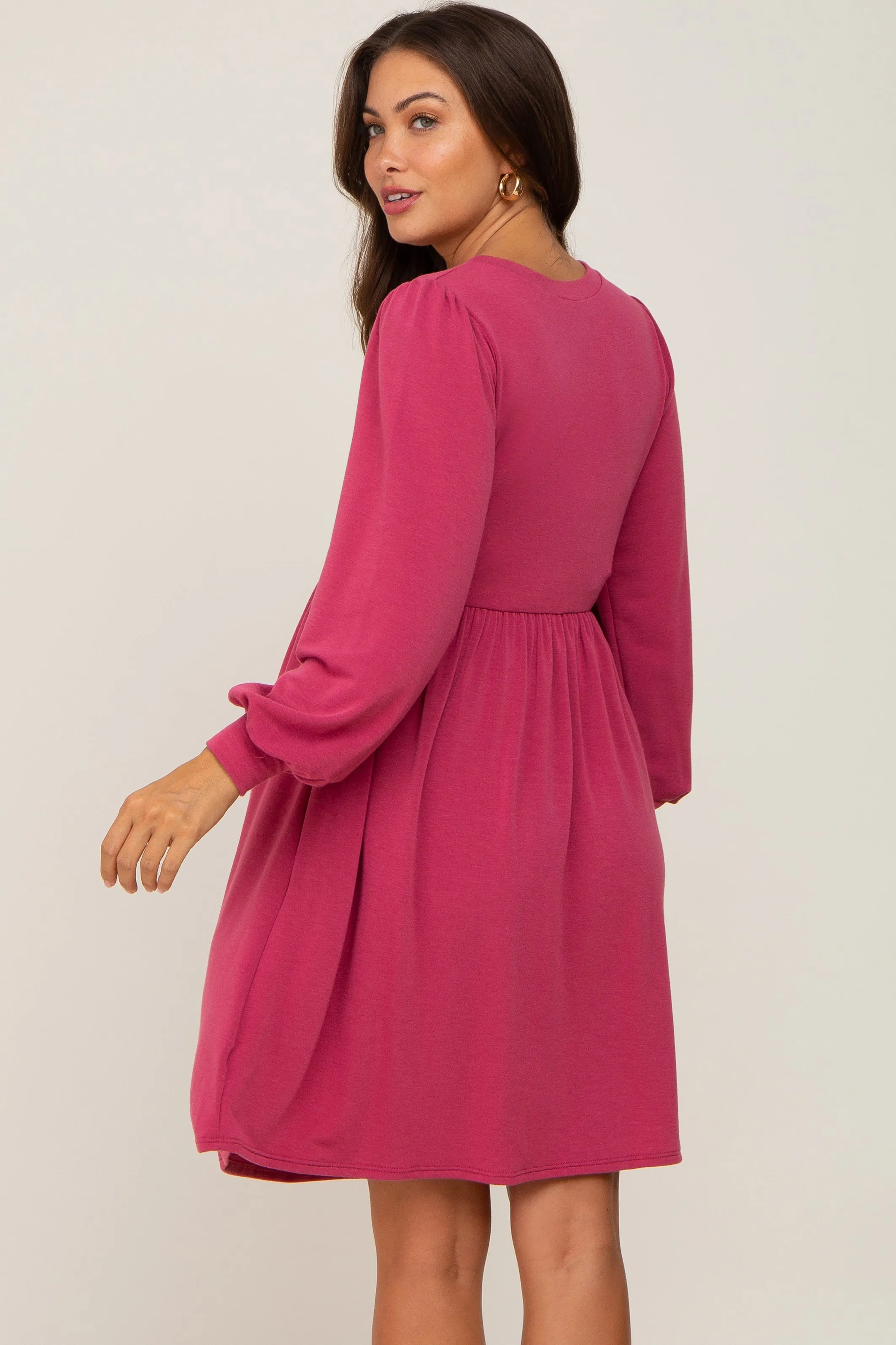 Magenta Terry Knit Long Sleeve Maternity Dress sold by Pinkblush product image thumbnail 3