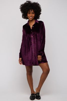 Plum Velvet Button Down Dress sold by Pinkblush