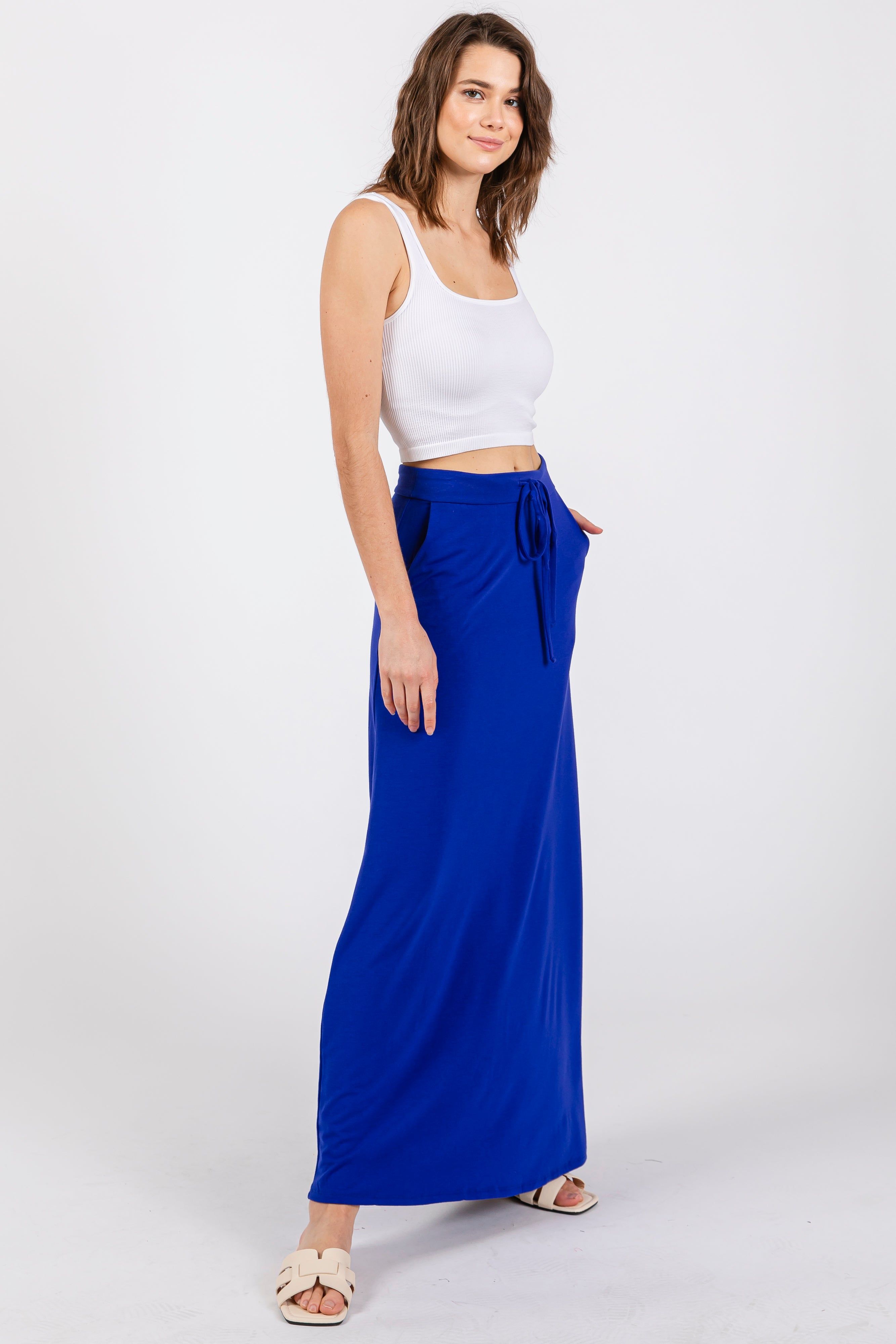 Royal Blue Drawstring Maxi Skirt sold by Pinkblush product image thumbnail 2