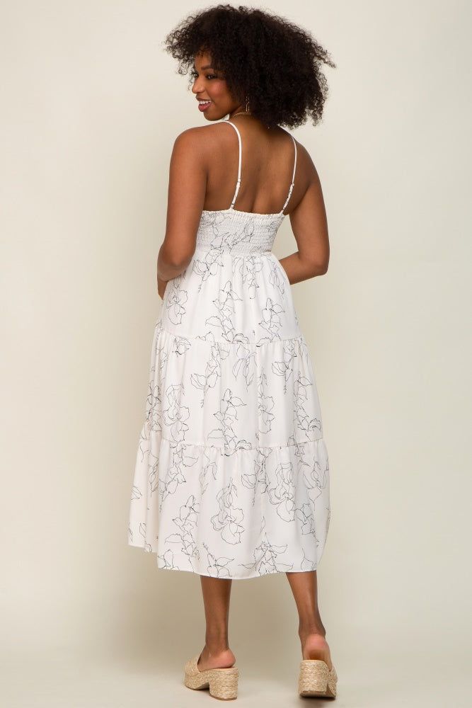 Ivory Floral Square Neck Tiered Midi Dress sold by Pinkblush product image thumbnail 3