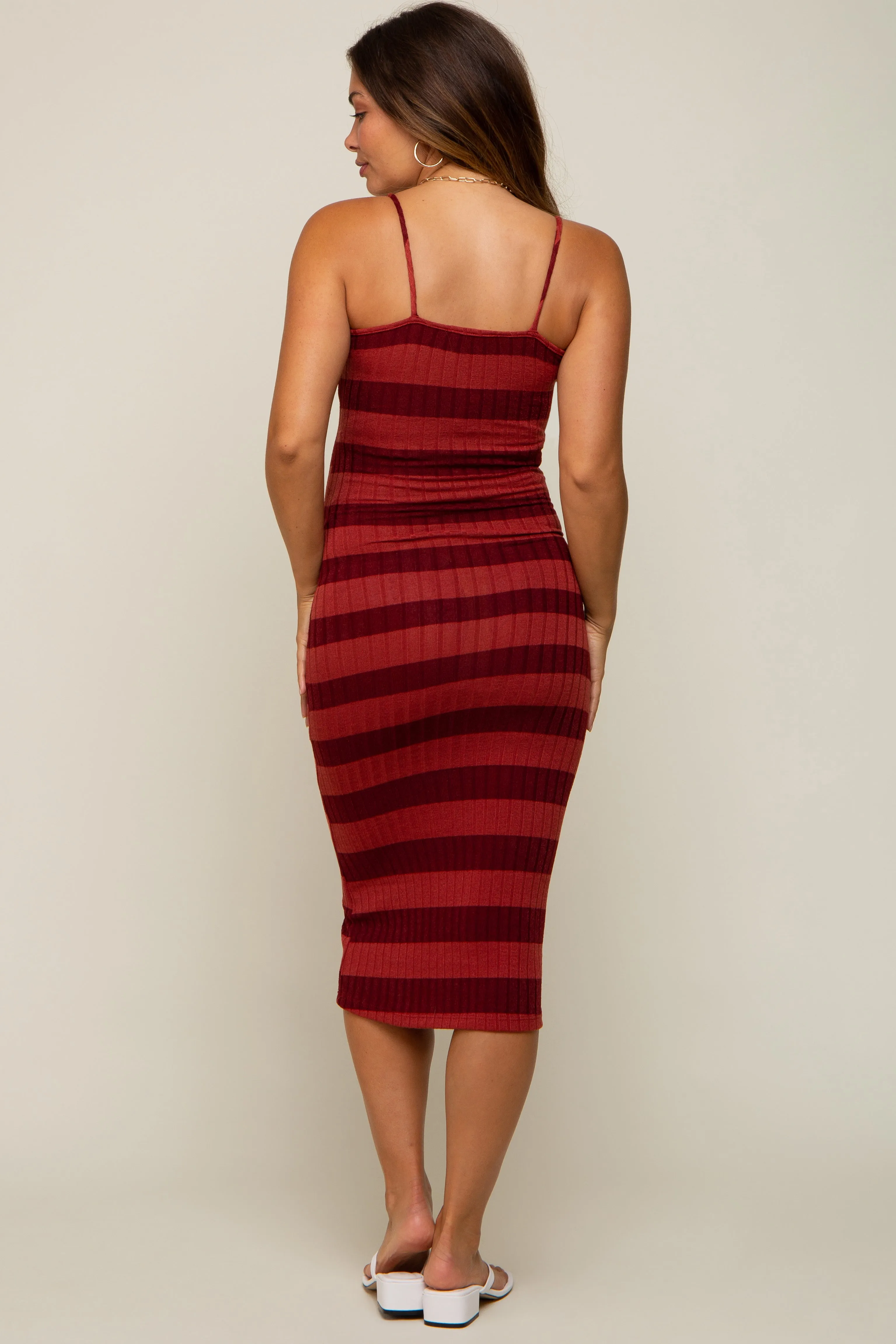 Rust Striped Rib Knit Maternity Midi Dress sold by Pinkblush product image thumbnail 4