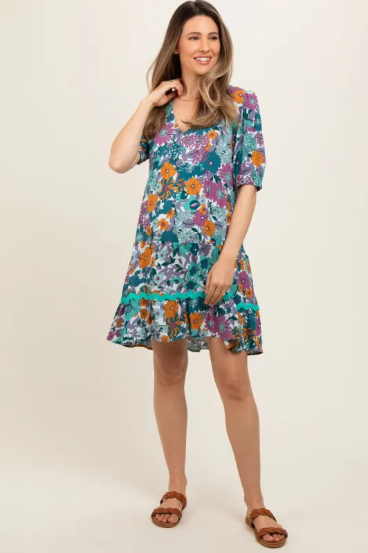 Jade Floral V Neck Half Sleeve Maternity Dress sold by Pinkblush