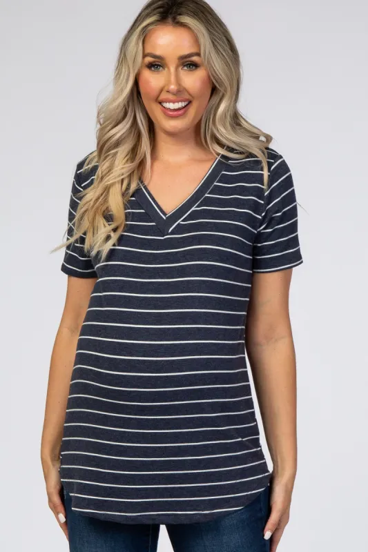 Navy Blue Striped V-Neck Maternity Top sold by Pinkblush