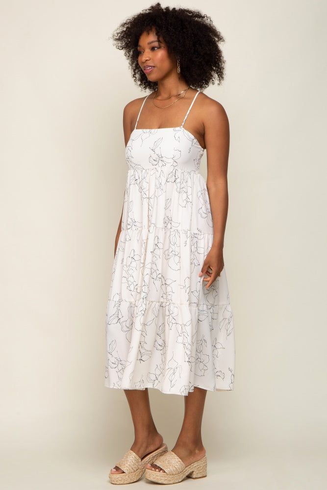 Ivory Floral Square Neck Tiered Midi Dress sold by Pinkblush product image thumbnail 2