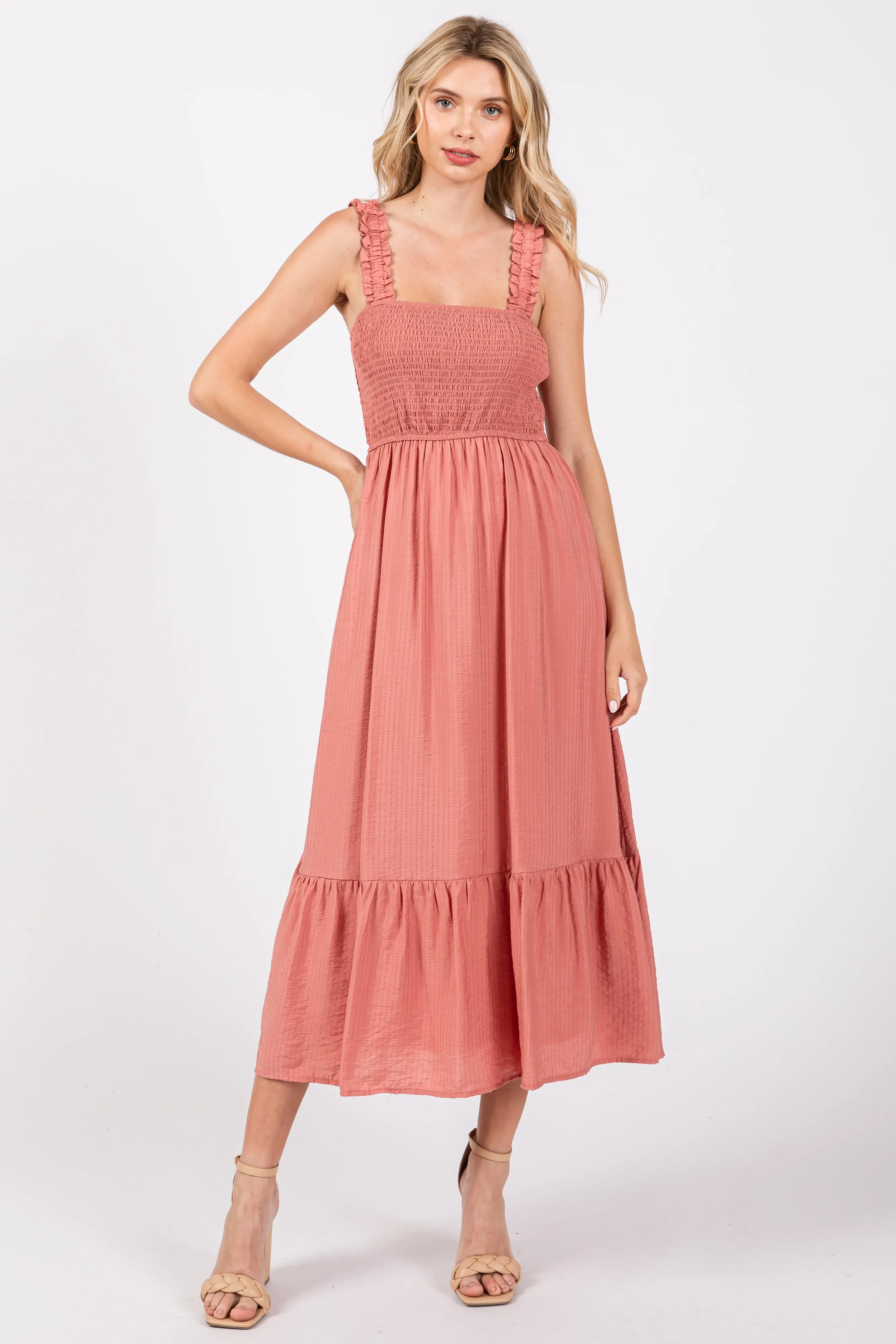 Rust Smocked Bodice Maxi Dress sold by Pinkblush product image thumbnail 2