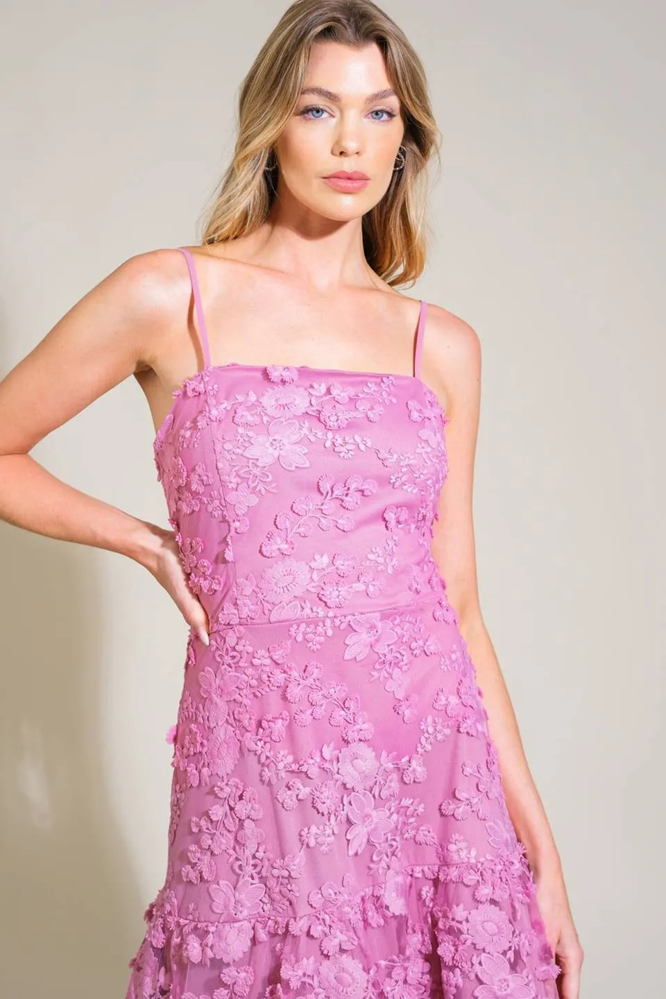 Mauve Floral Lace Accent Midi Dress sold by Pinkblush product image thumbnail 4