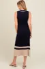 Navy Knit Button Front Contrast Border Maternity Midi Dress sold by Pinkblush