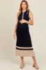 Navy Knit Button Front Contrast Border Maternity Midi Dress sold by Pinkblush