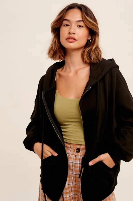 Black Zipper Hooded Jacket sold by Pinkblush