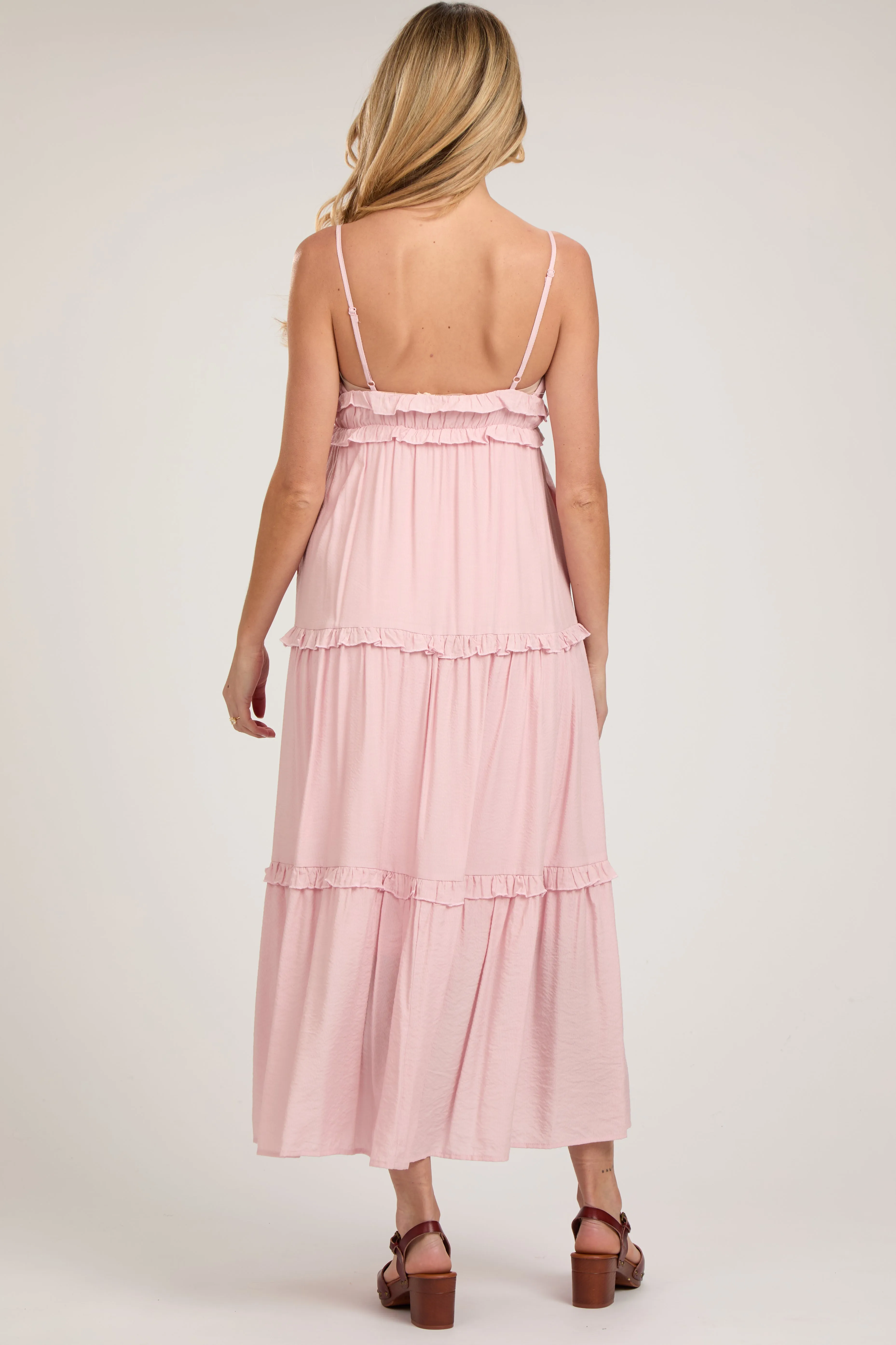 Pink Striped Ruffle Tiered Maternity Maxi Dress sold by Pinkblush product image thumbnail 3