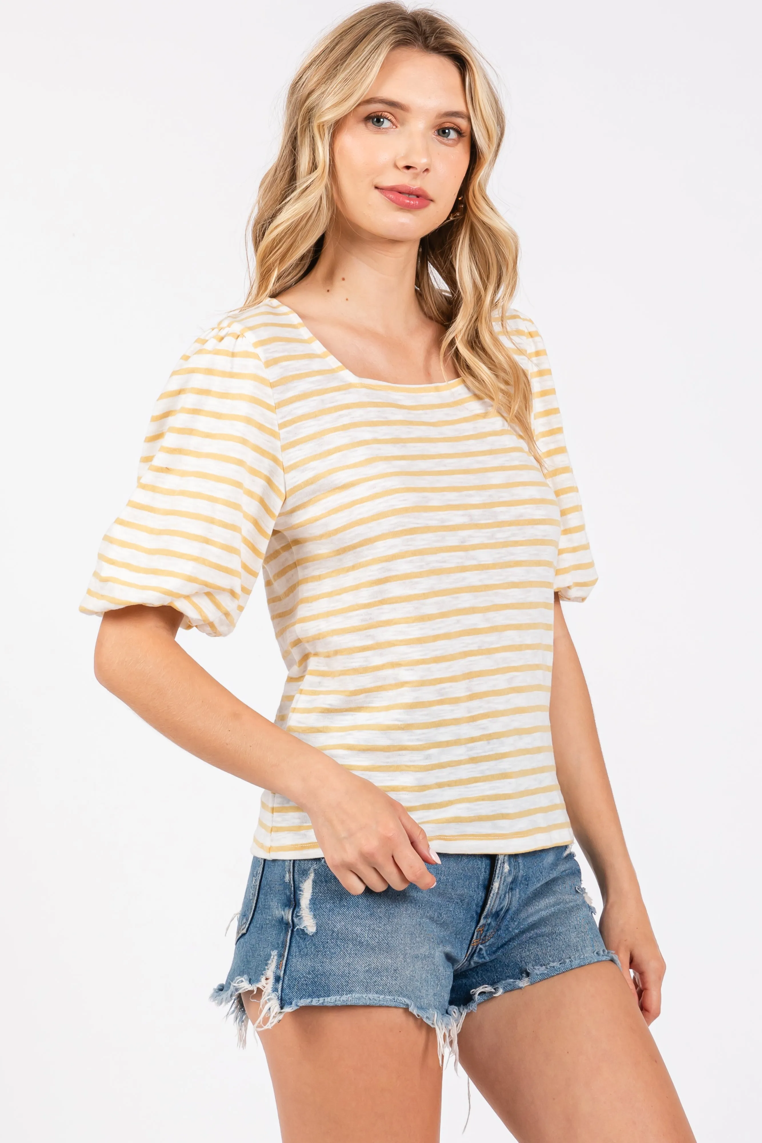 Yellow Striped Puff Sleeve Top sold by Pinkblush product image thumbnail 2