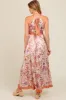 Lavender Floral Halter Front Tie Maternity Maxi Dress sold by Pinkblush