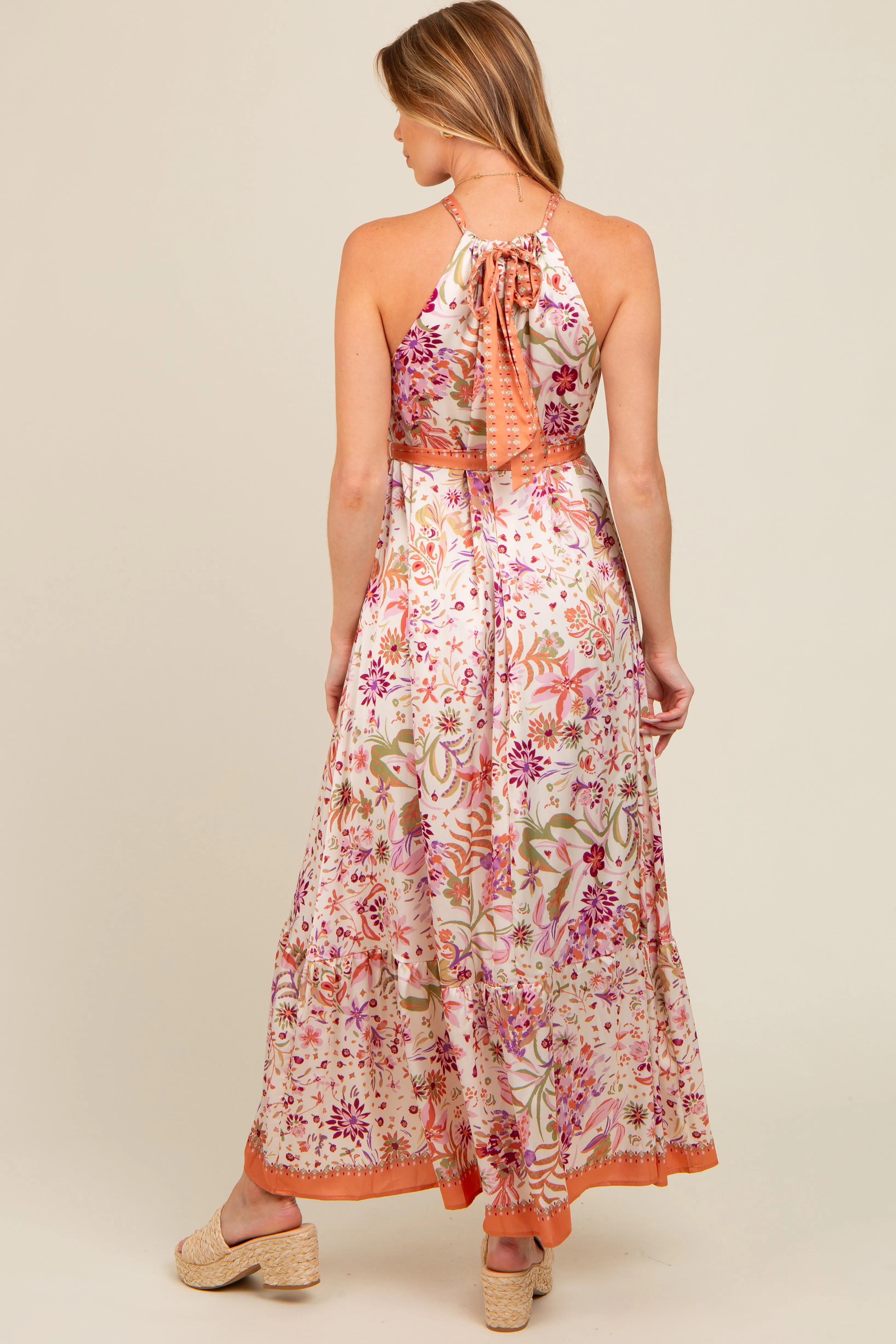 Lavender Floral Halter Front Tie Maternity Maxi Dress sold by Pinkblush product image thumbnail 3