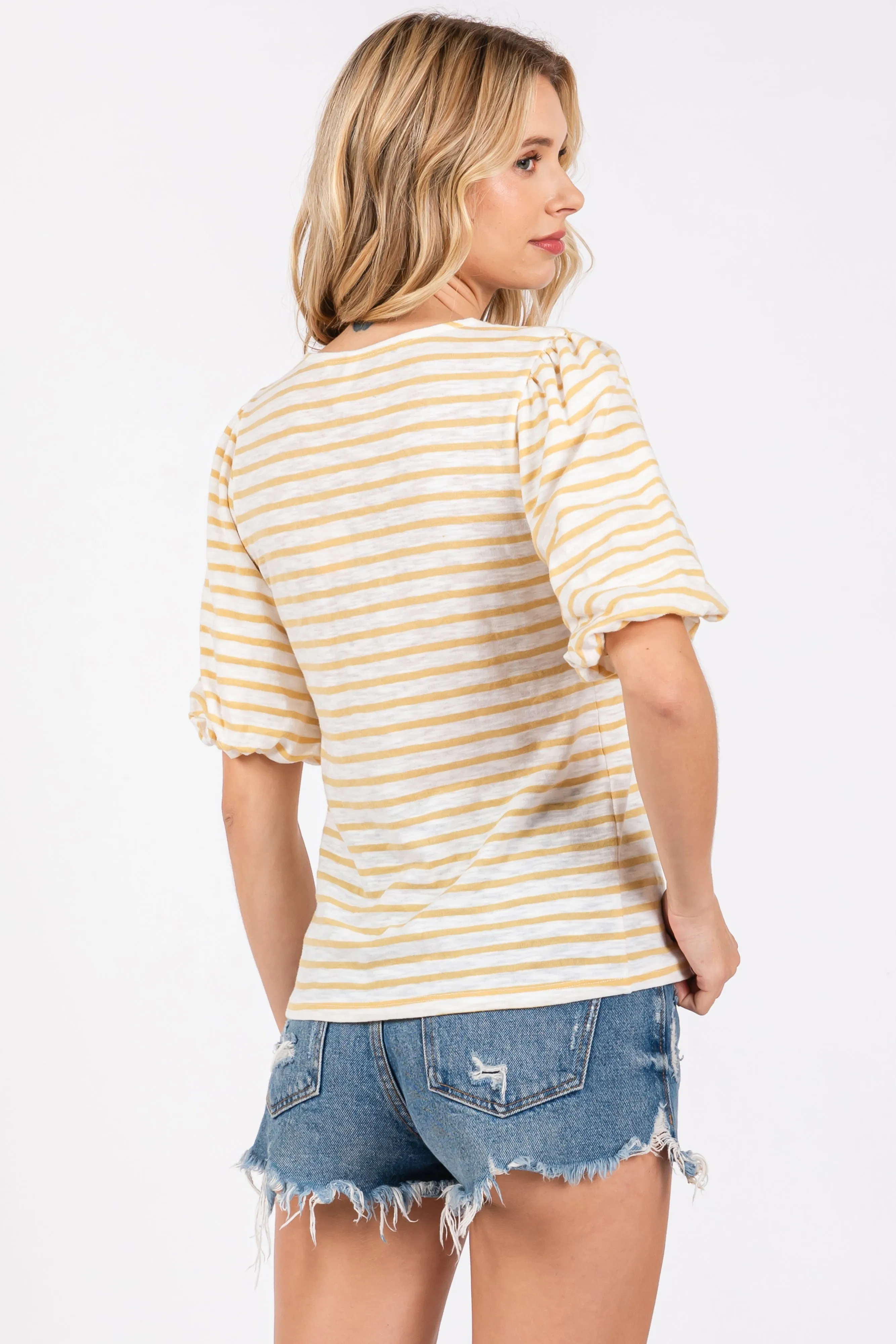 Yellow Striped Puff Sleeve Top sold by Pinkblush product image thumbnail 3