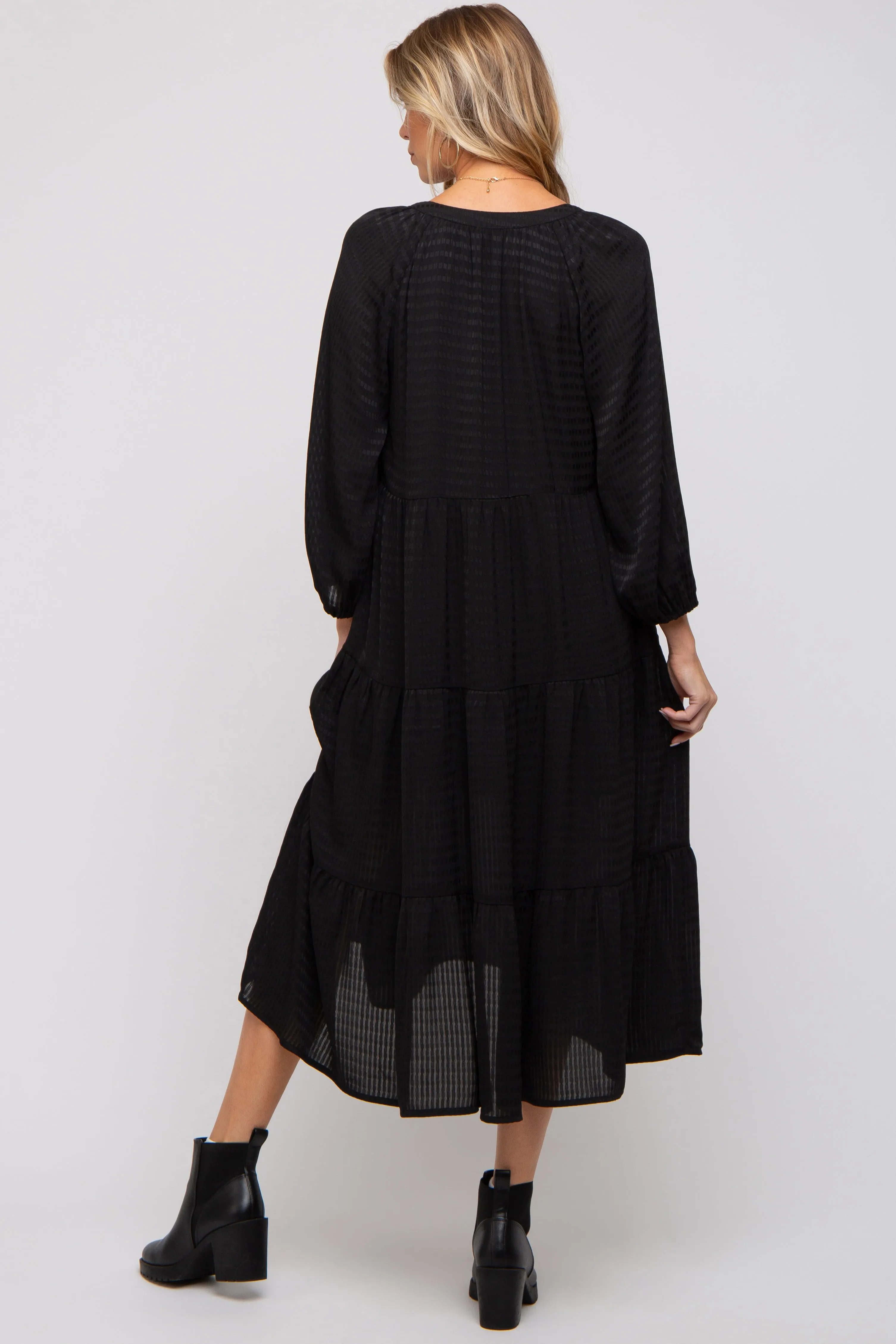 Black Textured Tiered Maternity Midi Dress sold by Pinkblush product image thumbnail 4