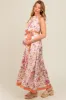 Lavender Floral Halter Front Tie Maternity Maxi Dress sold by Pinkblush