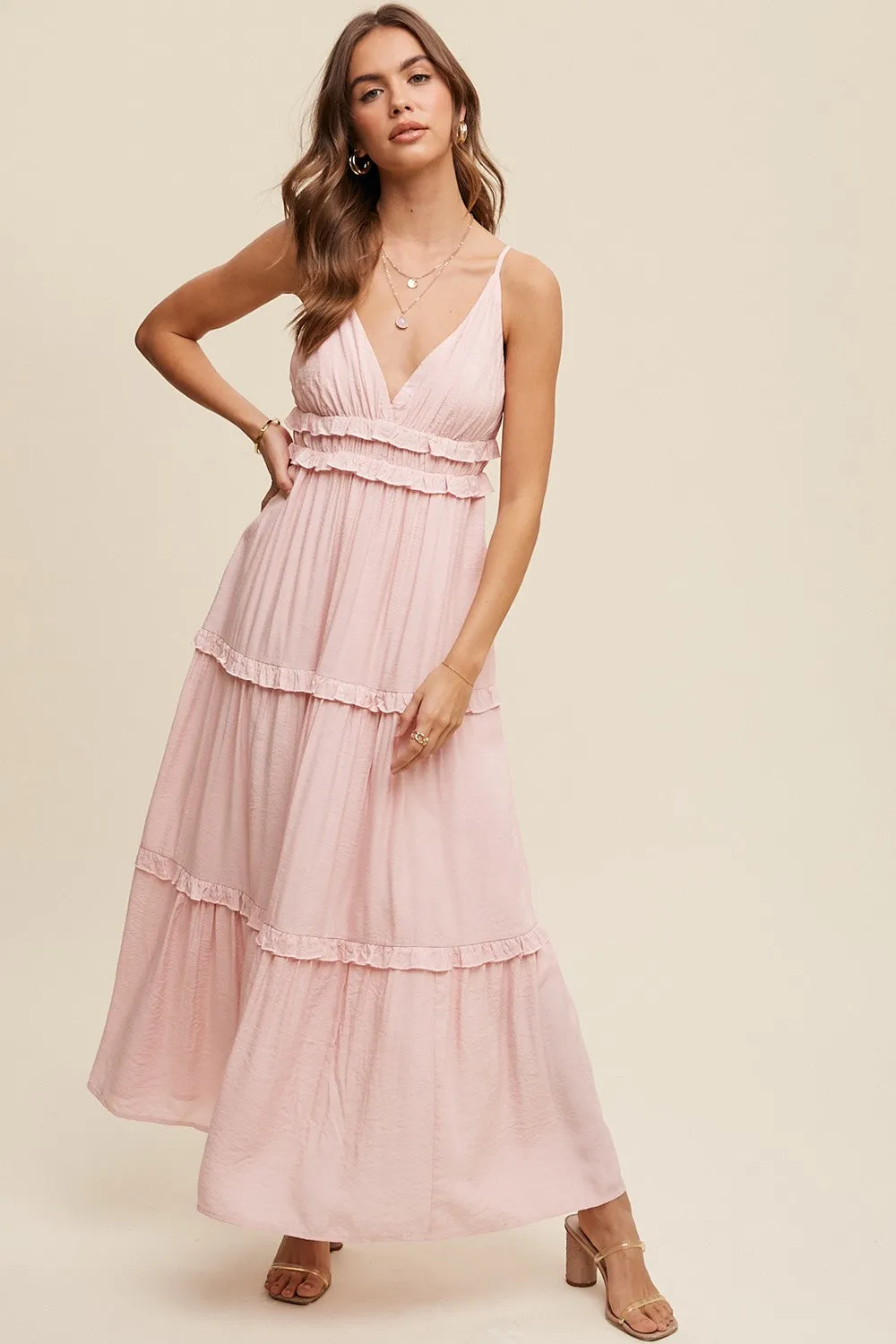 Pink Striped Ruffle Tiered Maternity Maxi Dress sold by Pinkblush product image thumbnail 5