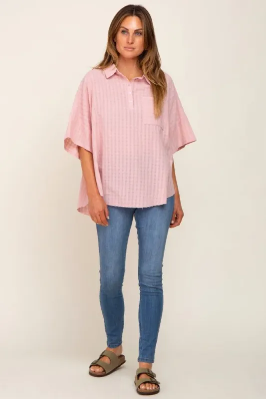Light Pink Striped Collared Top sold by Pinkblush