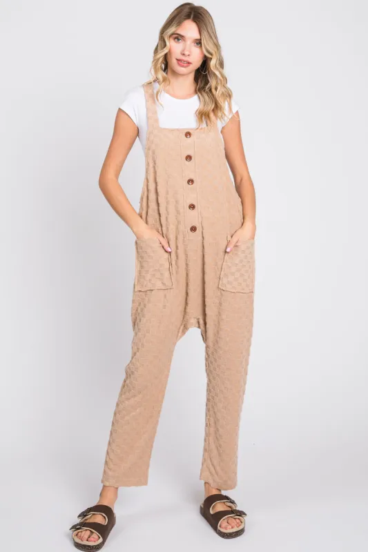 Taupe Checkered Soft Knit Overall sold by Pinkblush