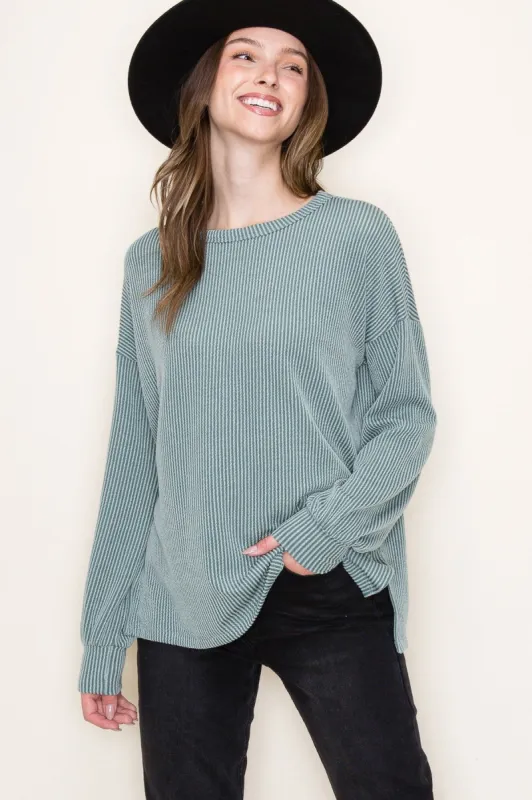 Light Olive Ribbed Long Sleeve Top sold by Pinkblush