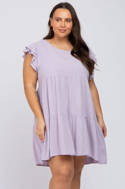 Lavender Tiered Linen Plus Dress sold by Pinkblush