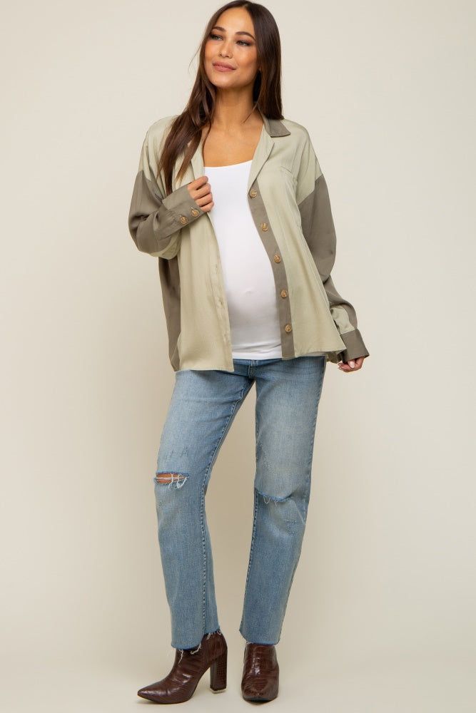 Light Olive Colorblock Oversized Maternity Blouse sold by Pinkblush product image thumbnail 4