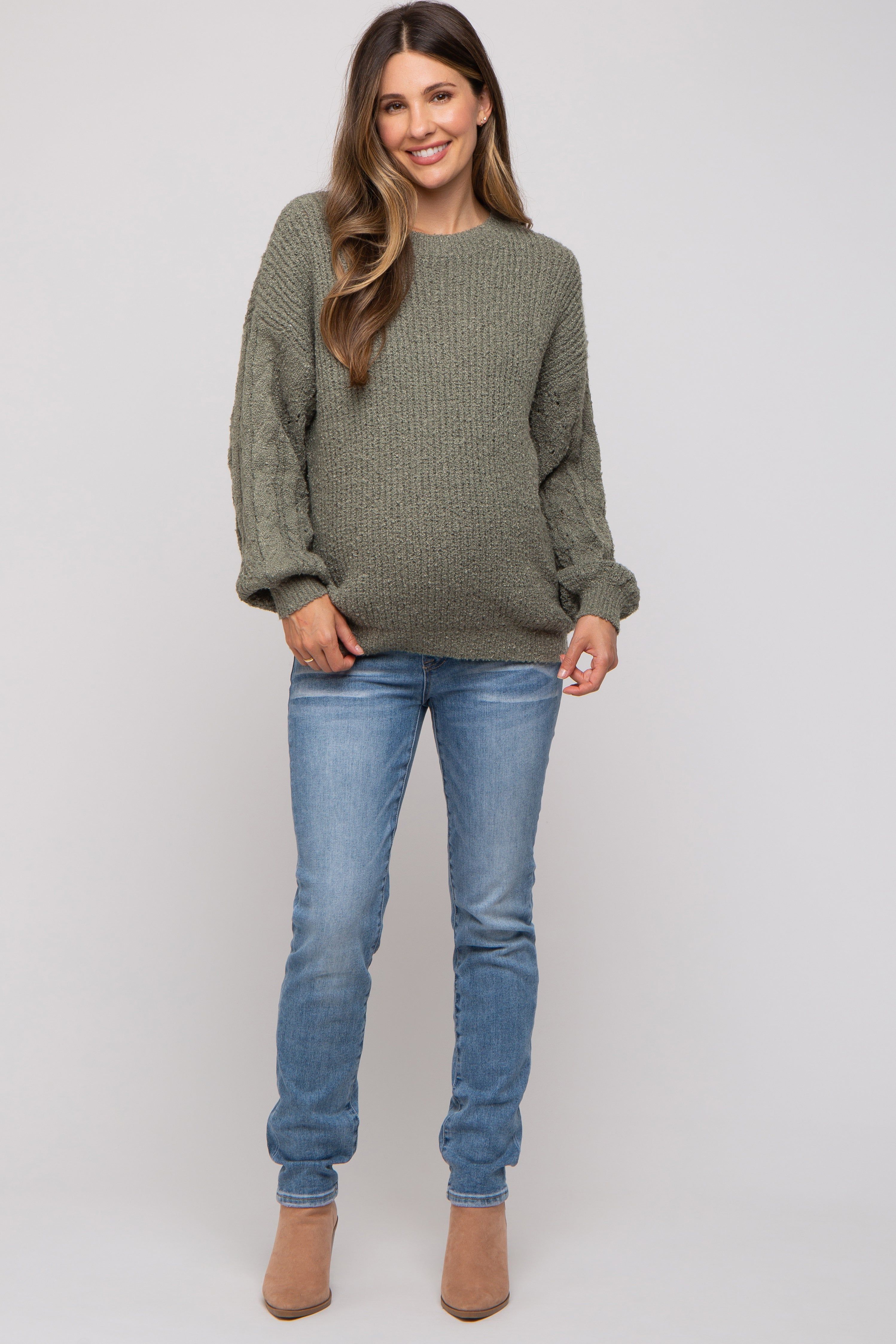 Light Olive Knit Puff Sleeve Maternity Sweater sold by Pinkblush product image thumbnail 5