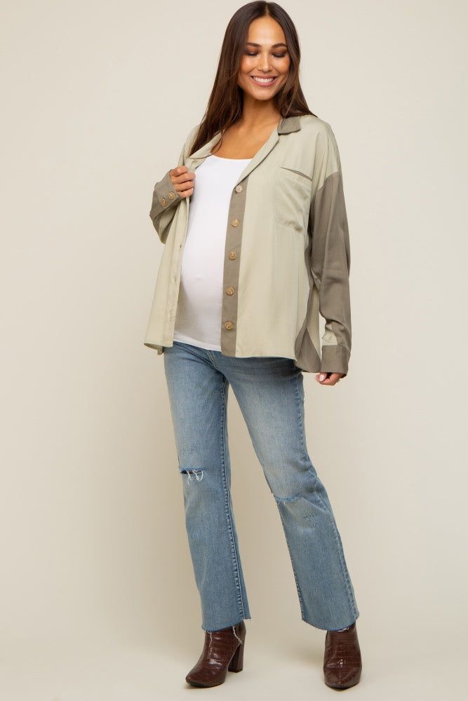 Light Olive Colorblock Oversized Maternity Blouse sold by Pinkblush product image thumbnail 5