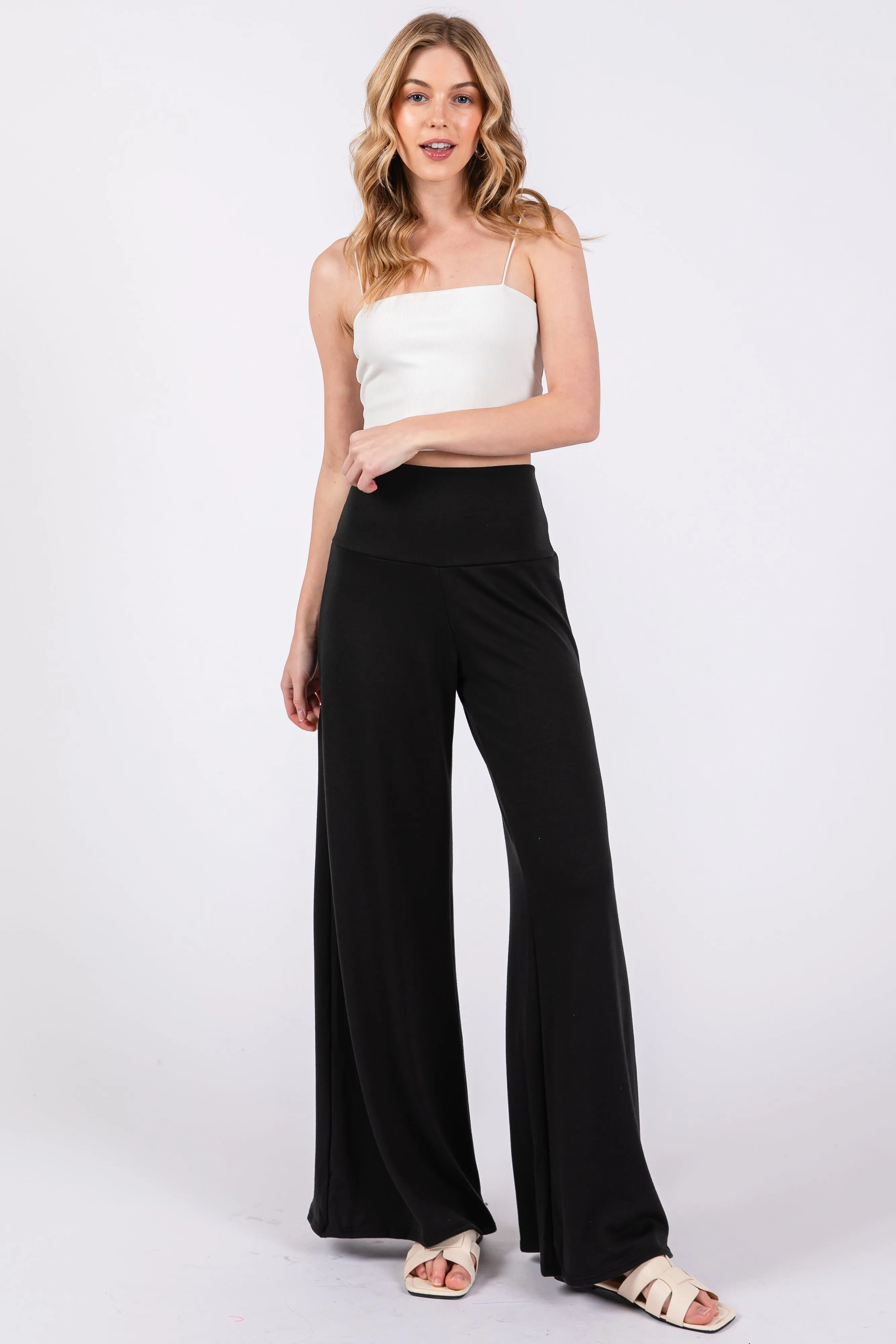 Black French Terry Wide Leg Lounge Pants sold by Pinkblush