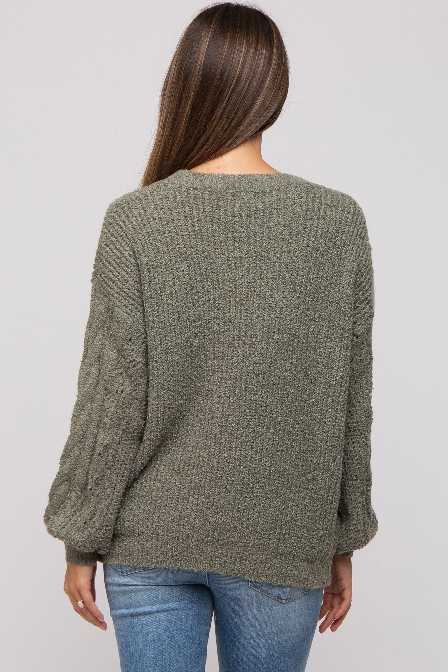 Light Olive Knit Puff Sleeve Maternity Sweater sold by Pinkblush product image thumbnail 3